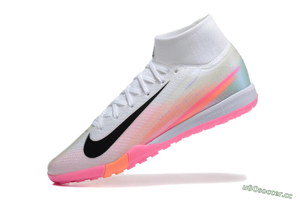 Men's Nike Air Zoom Mercurial Superfly 10 Elite TF Artificial Turf High-Tops Football Shoes - White/Black/Pink 8