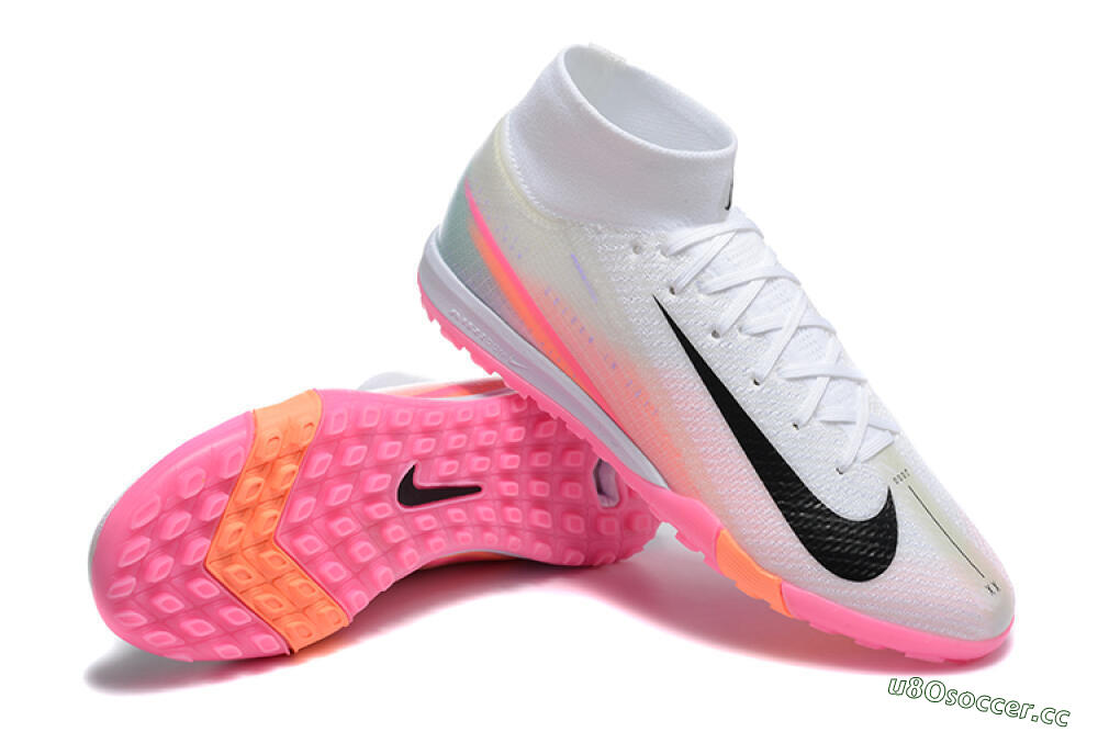 Men's Nike Air Zoom Mercurial Superfly 10 Elite TF Artificial Turf High-Tops Football Shoes - White/Black/Pink 4