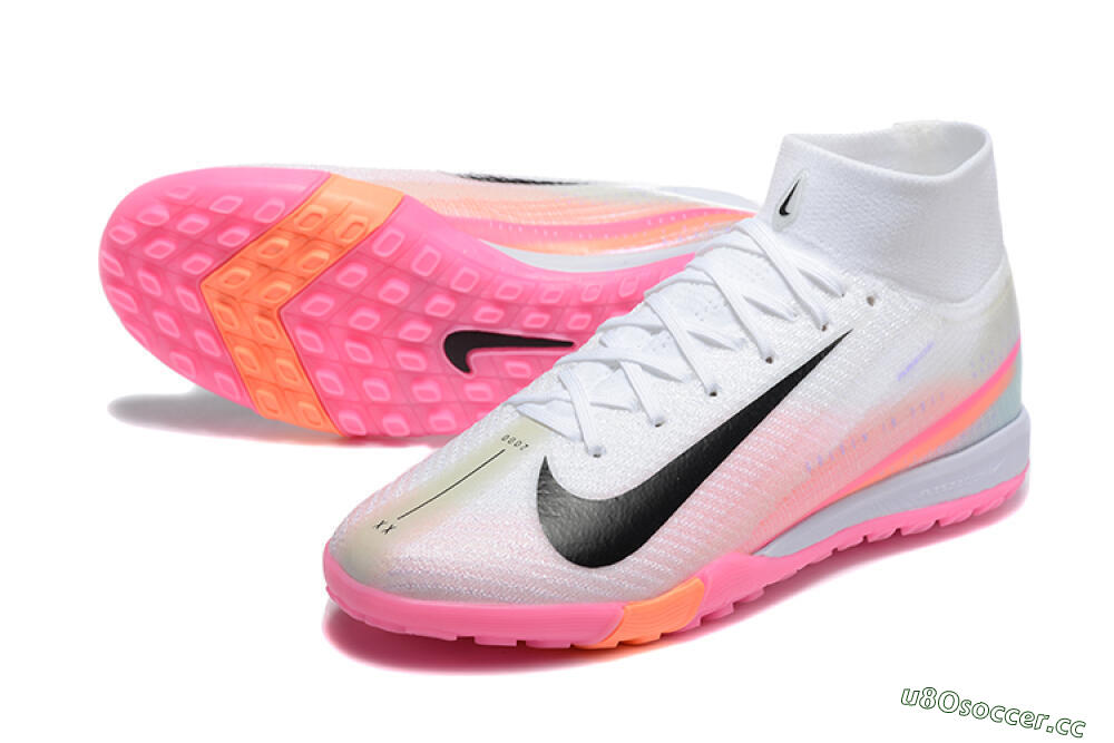 Men's Nike Air Zoom Mercurial Superfly 10 Elite TF Artificial Turf High-Tops Football Shoes - White/Black/Pink 3