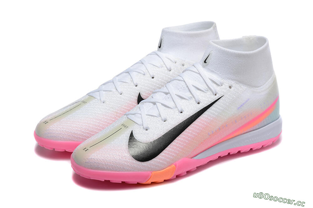 Men's Nike Air Zoom Mercurial Superfly 10 Elite TF Artificial Turf High-Tops Football Shoes - White/Black/Pink 5