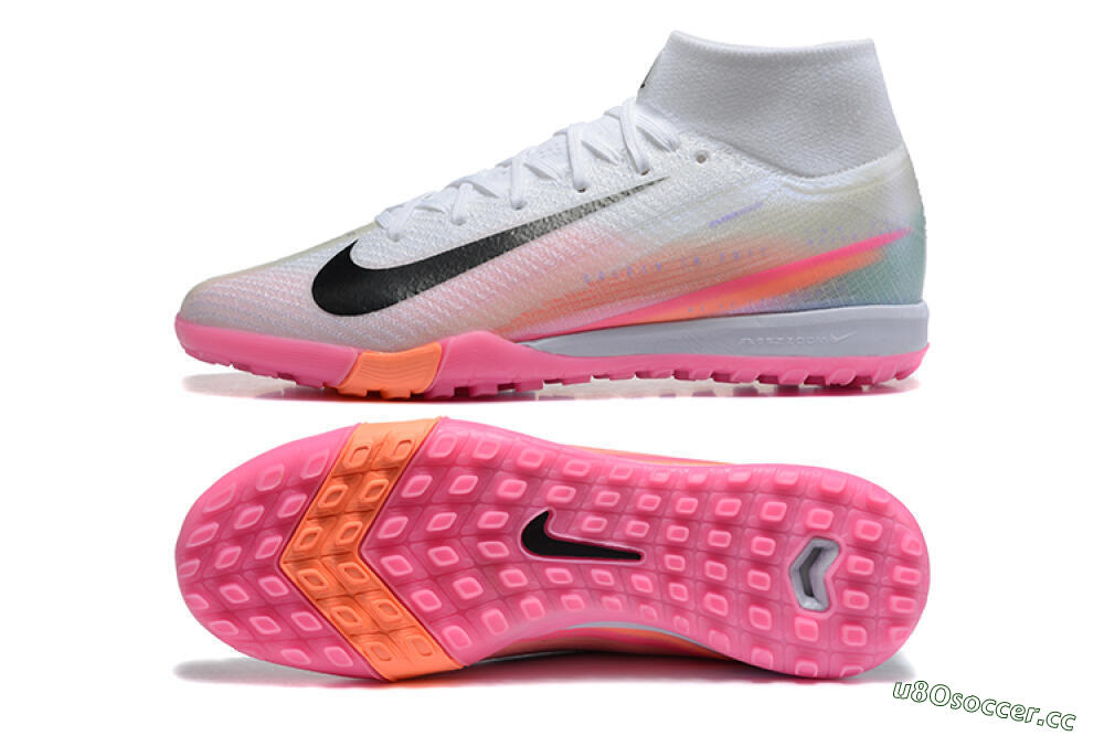 Men's Nike Air Zoom Mercurial Superfly 10 Elite TF Artificial Turf High-Tops Football Shoes - White/Black/Pink 1