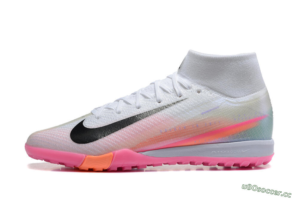 Men's Nike Air Zoom Mercurial Superfly 10 Elite TF Artificial Turf High-Tops Football Shoes - White/Black/Pink 0