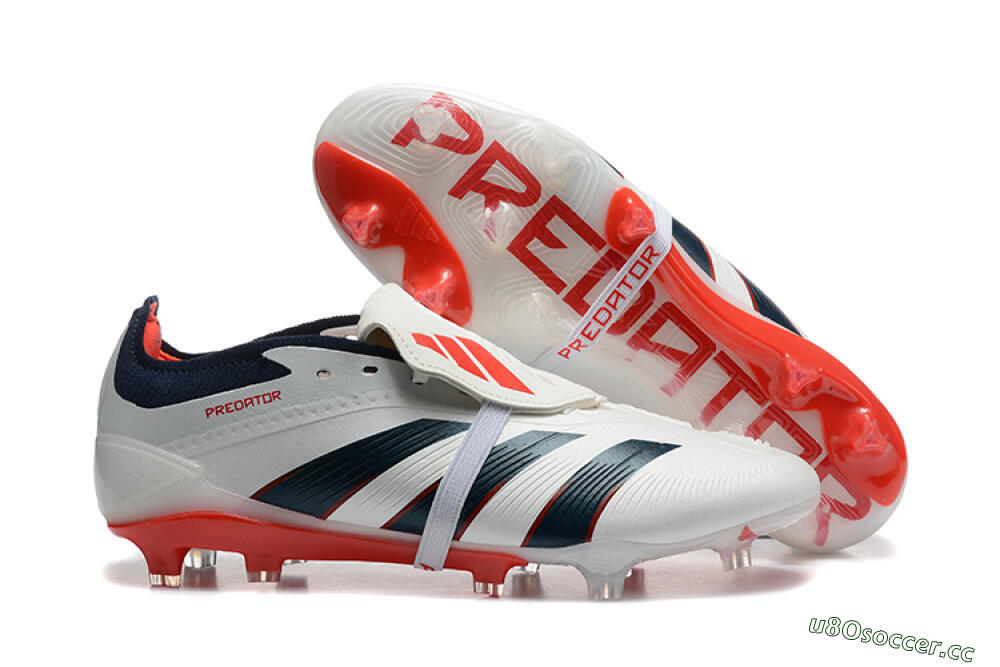 Men's Adidas Predator 25 Elite Foldover Tongue FG Firm Ground Low-Tops Football Boots - Beige/Blue/Red 2