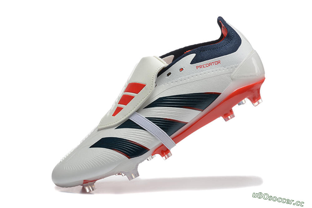 Men's Adidas Predator 25 Elite Foldover Tongue FG Firm Ground Low-Tops Football Boots - Beige/Blue/Red 8