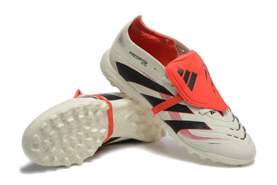 Men's Adidas Predator 25 Elite Foldover Tongue TF Artificial Turf Low-Tops Football Shoes - Beige/Black/Red