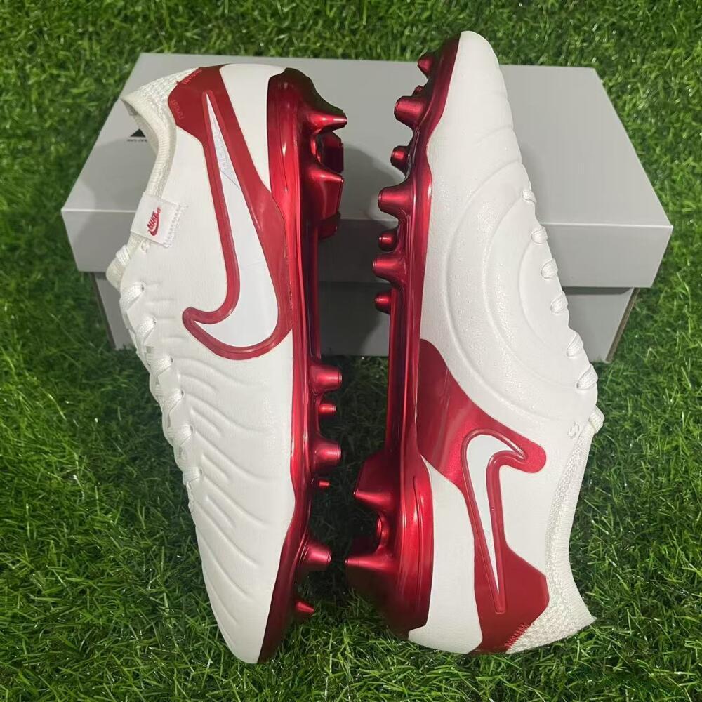 Unisex Nike Tiempo Legend 10 Elite FG Firm Ground Low-Tops Football Boots - White/Red