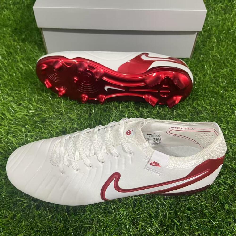 Unisex Nike Tiempo Legend 10 Elite FG Firm Ground Low-Tops Football Boots - White/Red