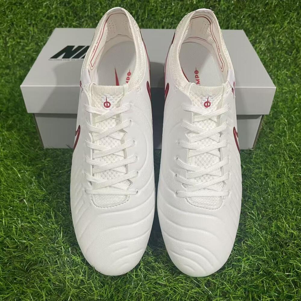 Unisex Nike Tiempo Legend 10 Elite FG Firm Ground Low-Tops Football Boots - White/Red