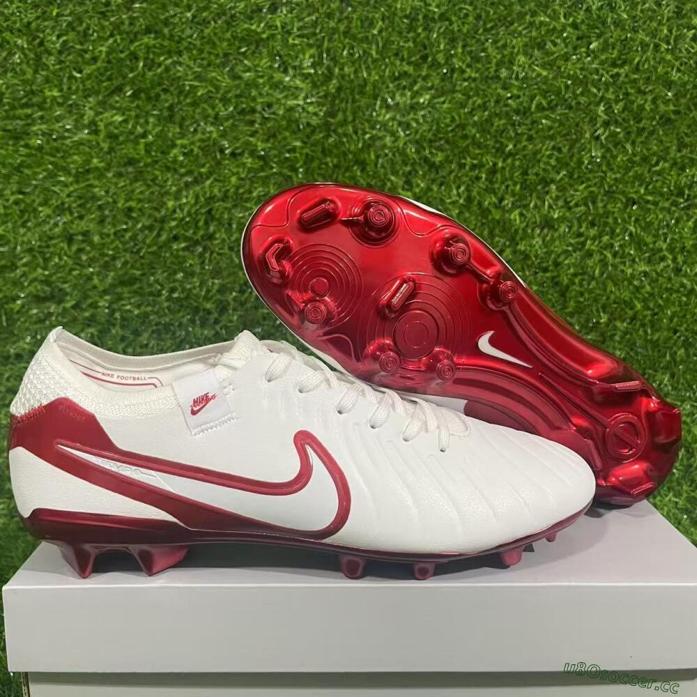 Unisex Nike Tiempo Legend 10 Elite FG Firm Ground Low-Tops Football Boots - White/Red