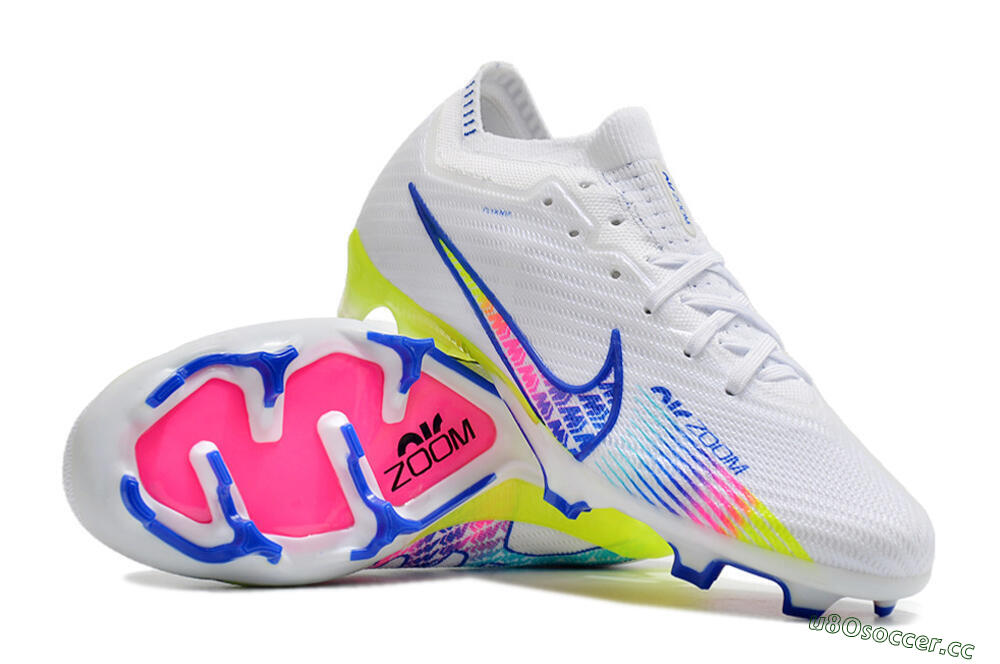 Men's Nike Air Zoom Mercurial Vapor 15 Elite FG Firm Ground Low-Tops Football Boots - White/Blue/Pink/Yellow 1