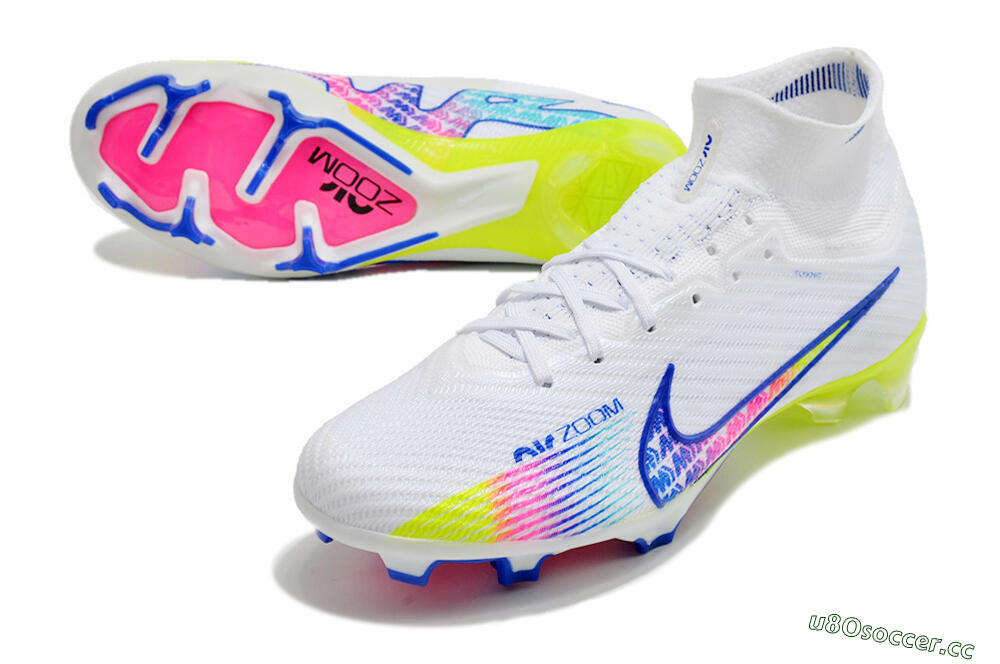 Unisex Nike Air Zoom Mercurial Superfly 10 Elite FG Firm Ground High-Tops Football Boots - White/Blue/Pink 3