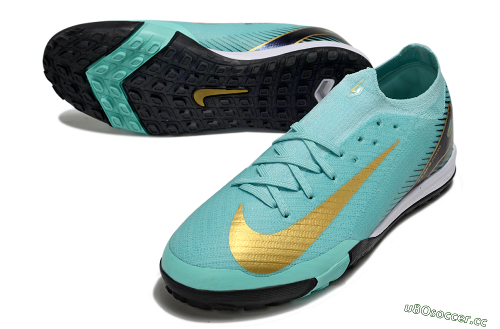 Men's Nike Air Zoom Mercurial Vapor 16 Elite TF Artificial Turf Low-Tops Football Shoes - Jade/Gold/White 3