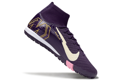Unisex Nike Air Zoom Mercurial Superfly 10 Elite TF Artificial Turf High-Tops Football Shoes - Purple/White/Gold