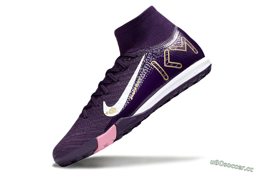 Unisex Nike Air Zoom Mercurial Superfly 10 Elite TF Artificial Turf High-Tops Football Shoes - Purple/White/Gold 6