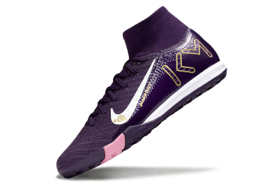 Unisex Nike Air Zoom Mercurial Superfly 10 Elite TF Artificial Turf High-Tops Football Shoes - Purple/White/Gold