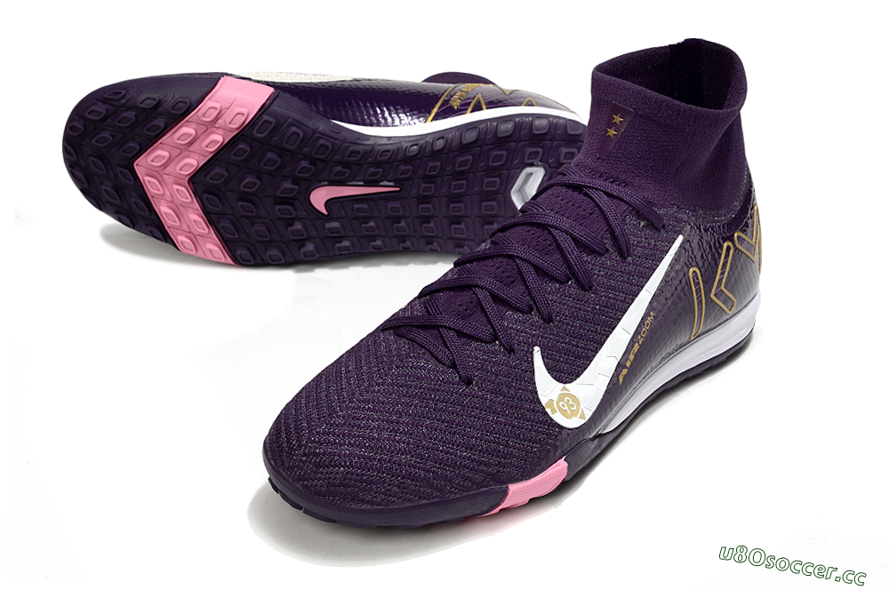 Unisex Nike Air Zoom Mercurial Superfly 10 Elite TF Artificial Turf High-Tops Football Shoes - Purple/White/Gold 3