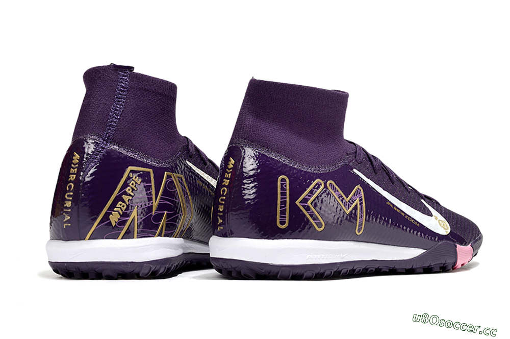 Unisex Nike Air Zoom Mercurial Superfly 10 Elite TF Artificial Turf High-Tops Football Shoes - Purple/White/Gold 7