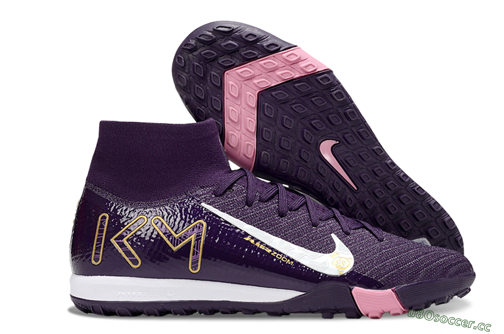 Unisex Nike Air Zoom Mercurial Superfly 10 Elite TF Artificial Turf High-Tops Football Shoes - Purple/White/Gold 2