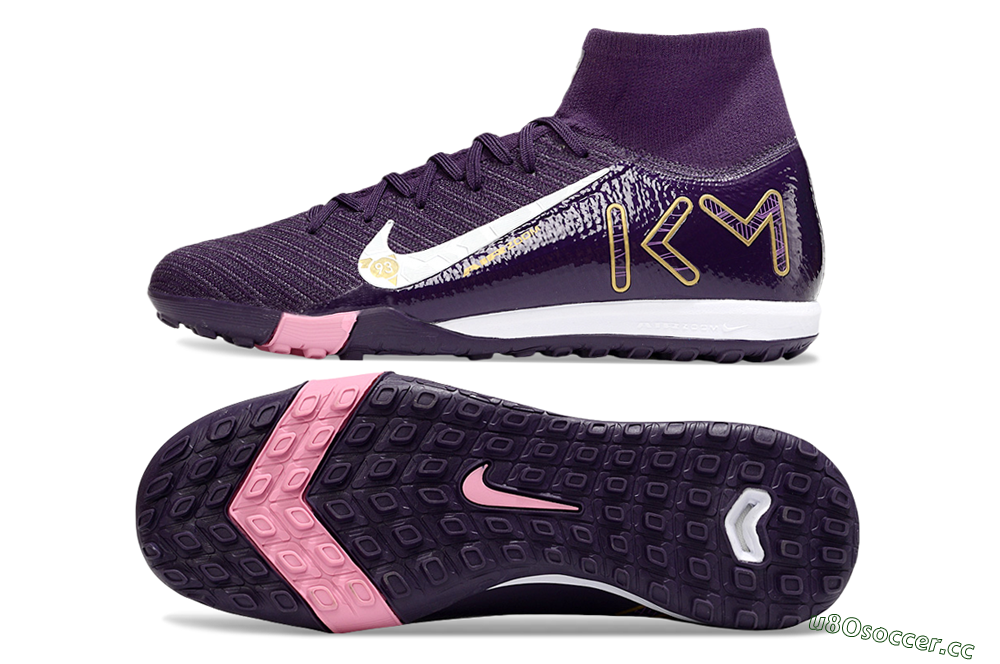 Unisex Nike Air Zoom Mercurial Superfly 10 Elite TF Artificial Turf High-Tops Football Shoes - Purple/White/Gold 1