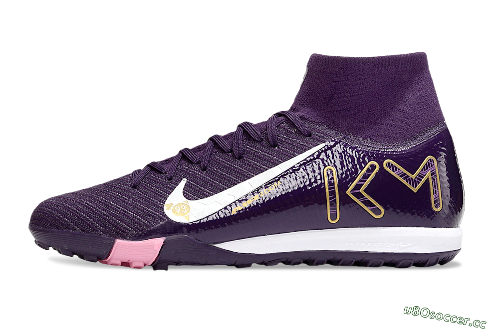 Unisex Nike Air Zoom Mercurial Superfly 10 Elite TF Artificial Turf High-Tops Football Shoes - Purple/White/Gold 0
