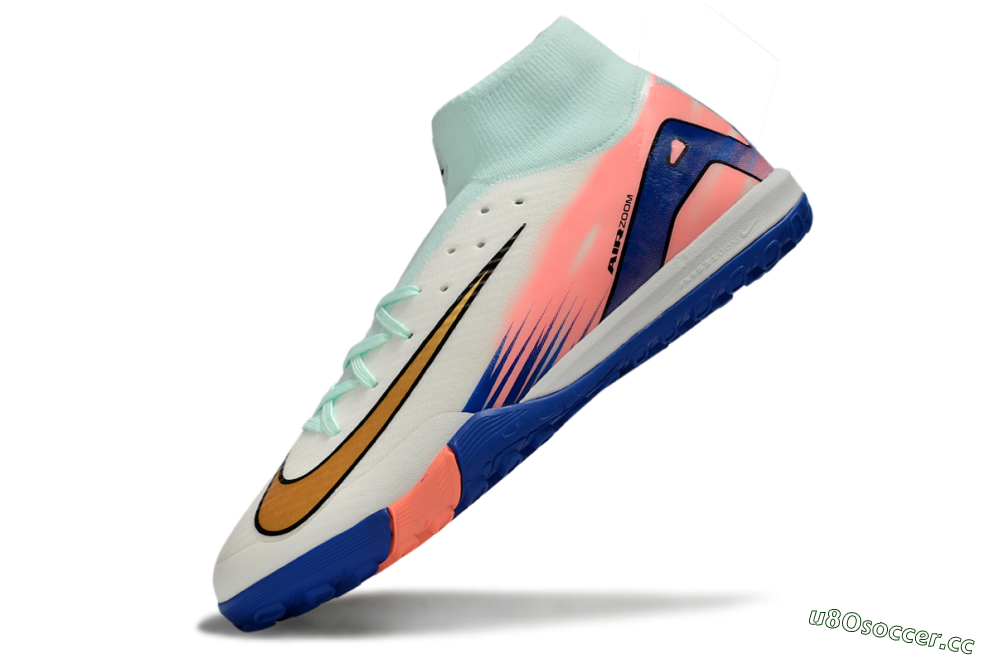 Men's Nike Air Zoom Mercurial Superfly 10 Elite TF Artificial Turf High-Tops Football Shoes - Jade/Gold/Blue 5