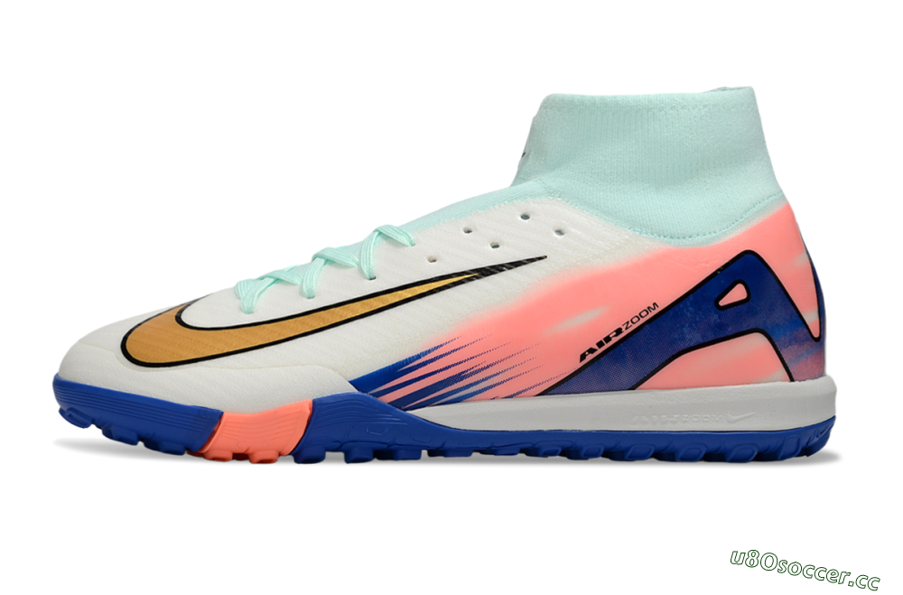 Men's Nike Air Zoom Mercurial Superfly 10 Elite TF Artificial Turf High-Tops Football Shoes - Jade/Gold/Blue 0