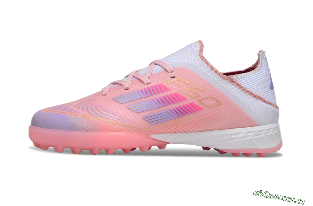 Kids Adidas F50 Elite TF Artificial Turf Low-Tops Football Shoes - Pink/Purple/Gold 2