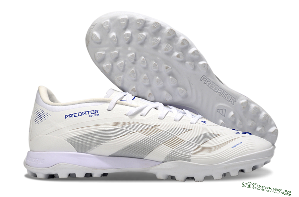 Men's Adidas Predator 25 Elite TF Artificial Turf Low-Tops Football Shoes - Beige/Silver/White 2