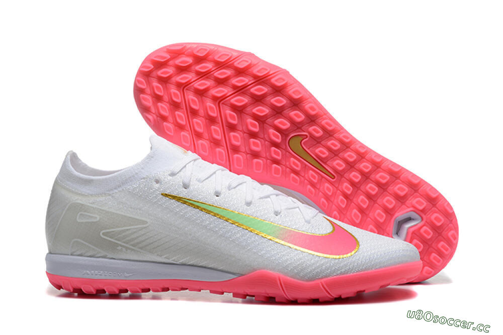Men's Nike Air Zoom Mercurial Vapor 16 Elite TF Artificial Turf Low-Tops Football Shoes - White/Pink/Gold 2
