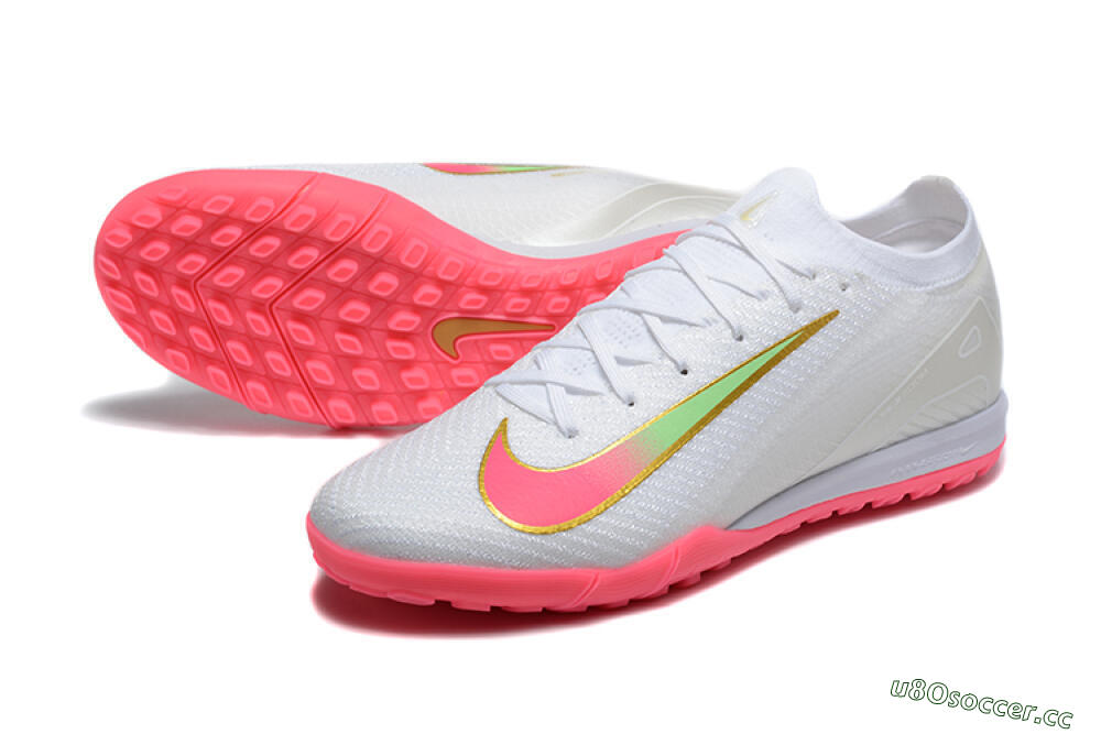 Men's Nike Air Zoom Mercurial Vapor 16 Elite TF Artificial Turf Low-Tops Football Shoes - White/Pink/Gold 3
