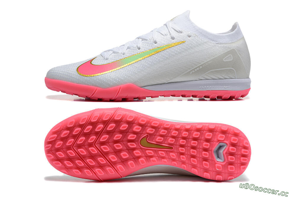 Men's Nike Air Zoom Mercurial Vapor 16 Elite TF Artificial Turf Low-Tops Football Shoes - White/Pink/Gold 1