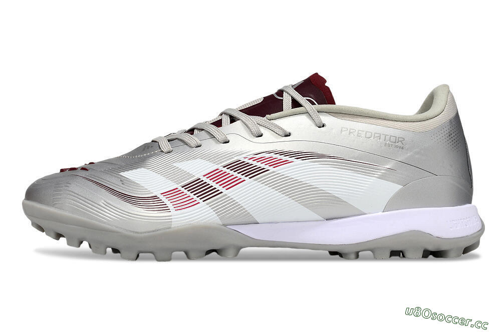 Men's Adidas Predator 25 Elite TF Artificial Turf Low-Tops Football Shoes - Silver/Red/White 0