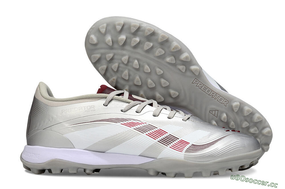 Men's Adidas Predator 25 Elite TF Artificial Turf Low-Tops Football Shoes - Silver/Red/White 2