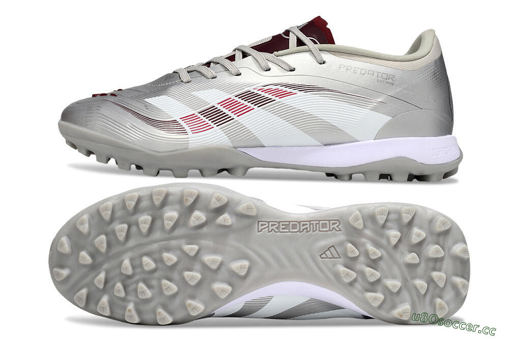 Men's Adidas Predator 25 Elite TF Artificial Turf Low-Tops Football Shoes - Silver/Red/White 1