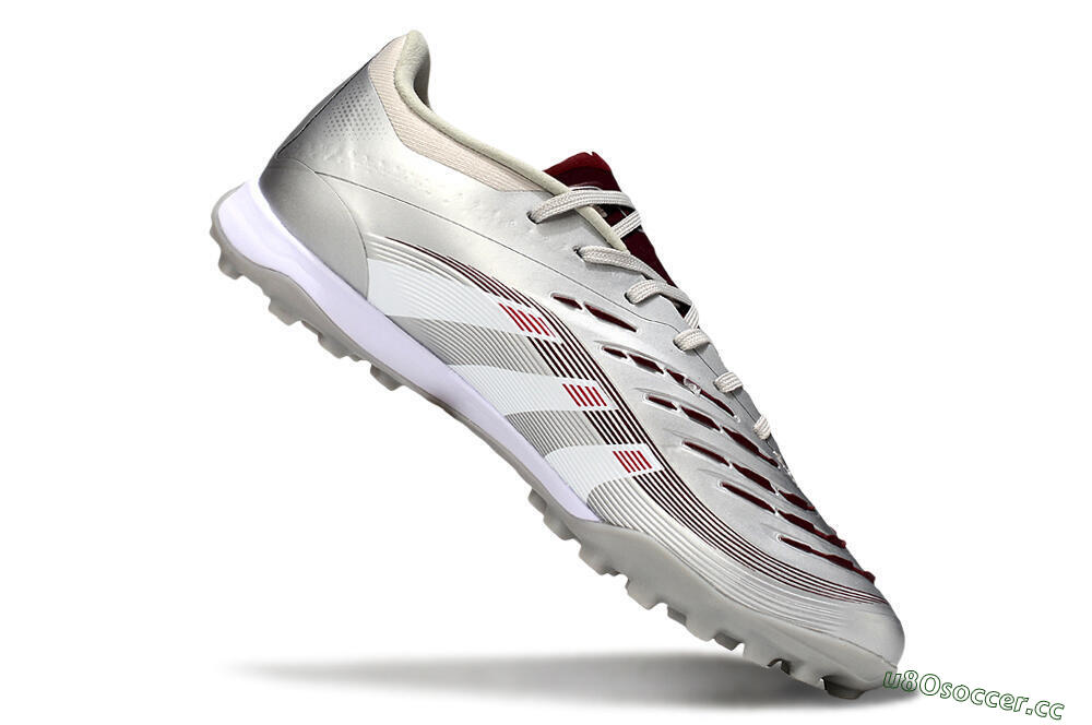 Men's Adidas Predator 25 Elite TF Artificial Turf Low-Tops Football Shoes - Silver/Red/White 4