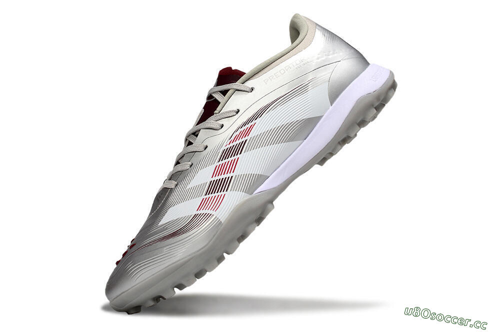 Men's Adidas Predator 25 Elite TF Artificial Turf Low-Tops Football Shoes - Silver/Red/White 5