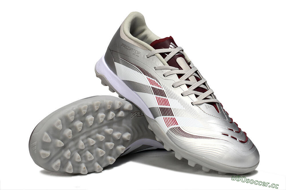 Men's Adidas Predator 25 Elite TF Artificial Turf Low-Tops Football Shoes - Silver/Red/White 3
