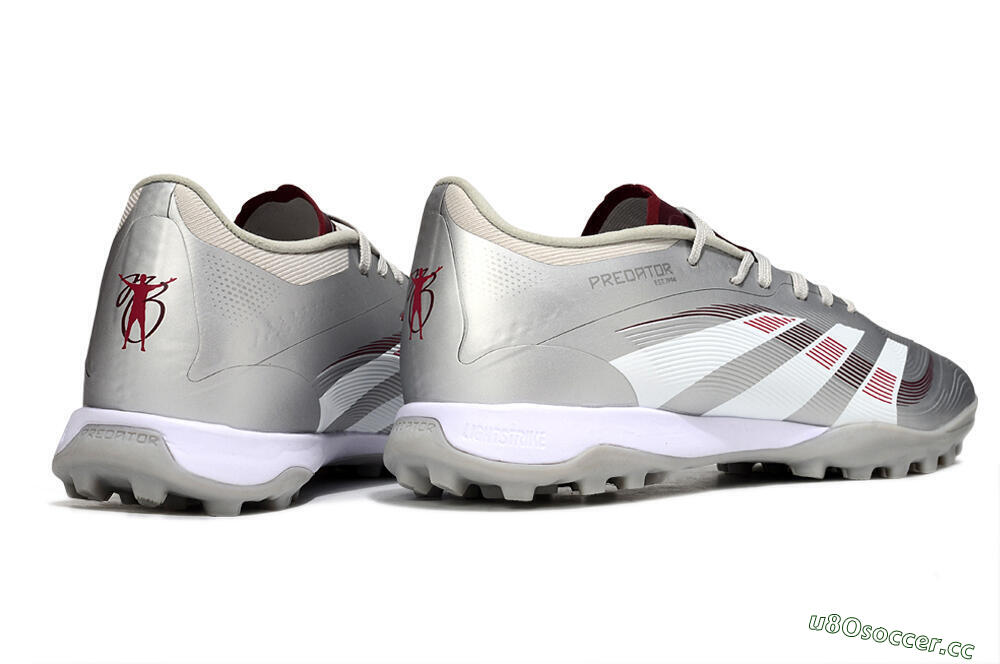 Men's Adidas Predator 25 Elite TF Artificial Turf Low-Tops Football Shoes - Silver/Red/White 6