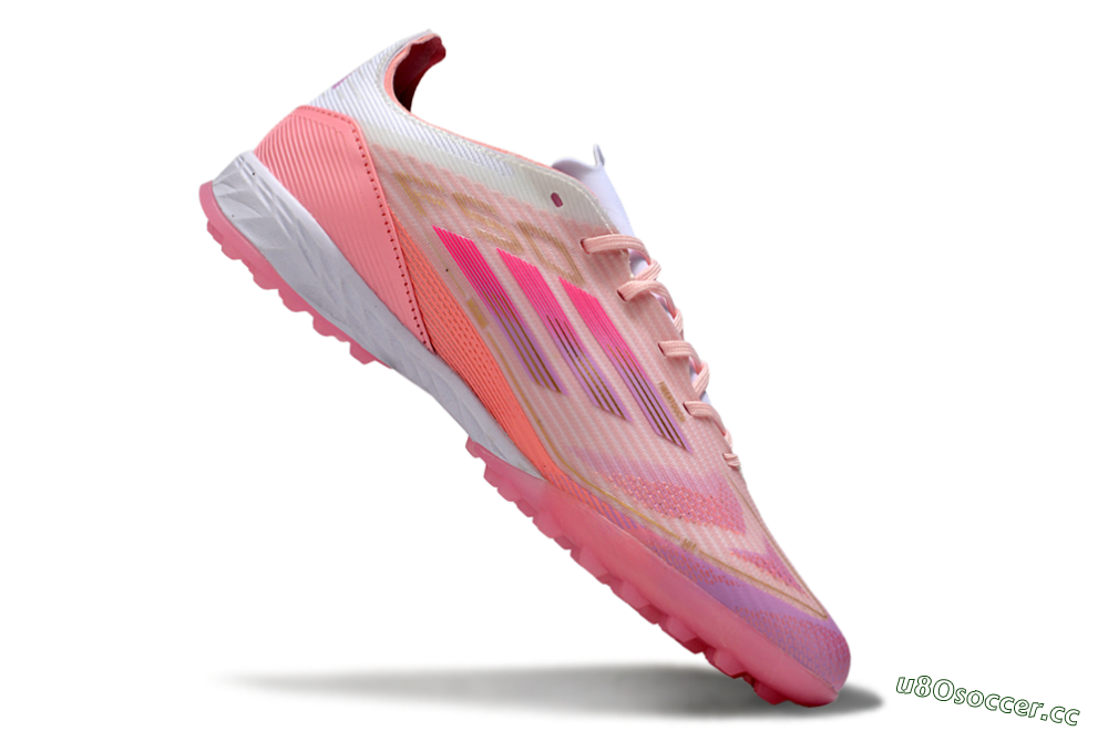 Unisex Adidas F50 Pro TF Artificial Turf Low-Tops Football Shoes - Pink/Gold/White 5
