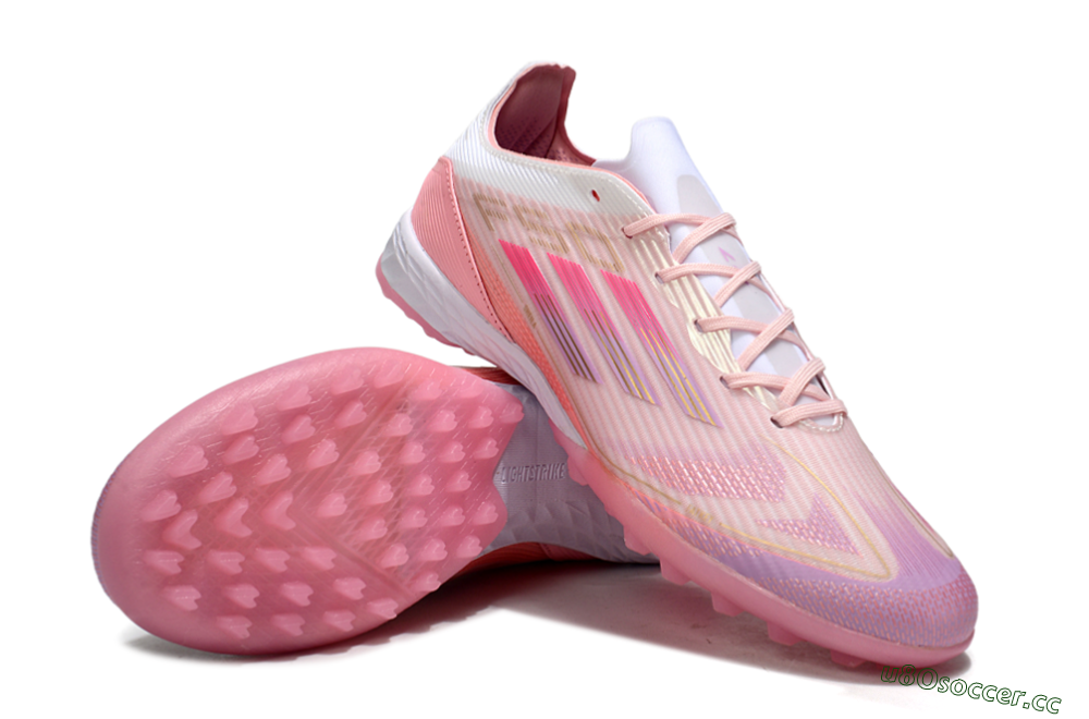 Unisex Adidas F50 Pro TF Artificial Turf Low-Tops Football Shoes - Pink/Gold/White 4