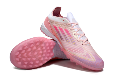 Unisex Adidas F50 Pro TF Artificial Turf Low-Tops Football Shoes - Pink/Gold/White
