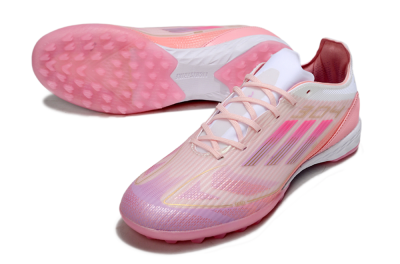 Unisex Adidas F50 Pro TF Artificial Turf Low-Tops Football Shoes - Pink/Gold/White
