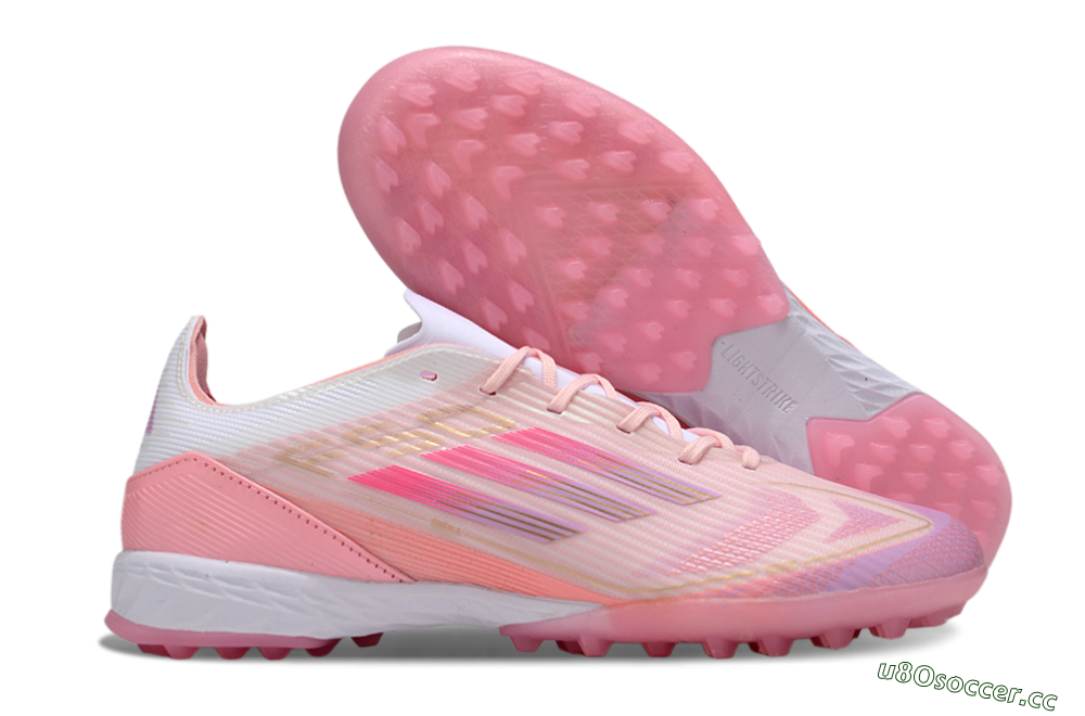 Unisex Adidas F50 Pro TF Artificial Turf Low-Tops Football Shoes - Pink/Gold/White 2