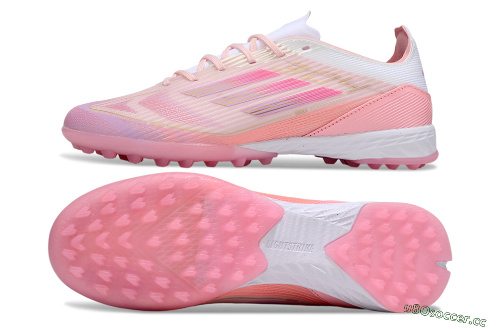 Unisex Adidas F50 Pro TF Artificial Turf Low-Tops Football Shoes - Pink/Gold/White 1