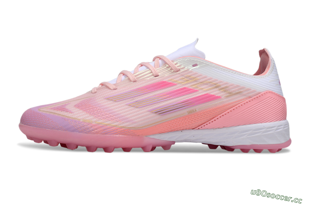 Unisex Adidas F50 Pro TF Artificial Turf Low-Tops Football Shoes - Pink/Gold/White 0