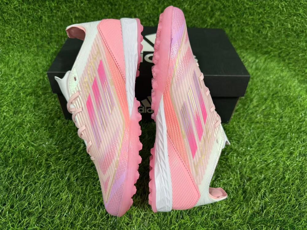 Unisex Adidas F50 Pro TF Artificial Turf Low-Tops Football Shoes - Pink/Gold/White