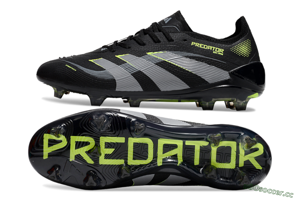 Unisex Adidas Predator 25 Elite FG Firm Ground Low-Tops Football Boots - Black/Silver/Yellow 1