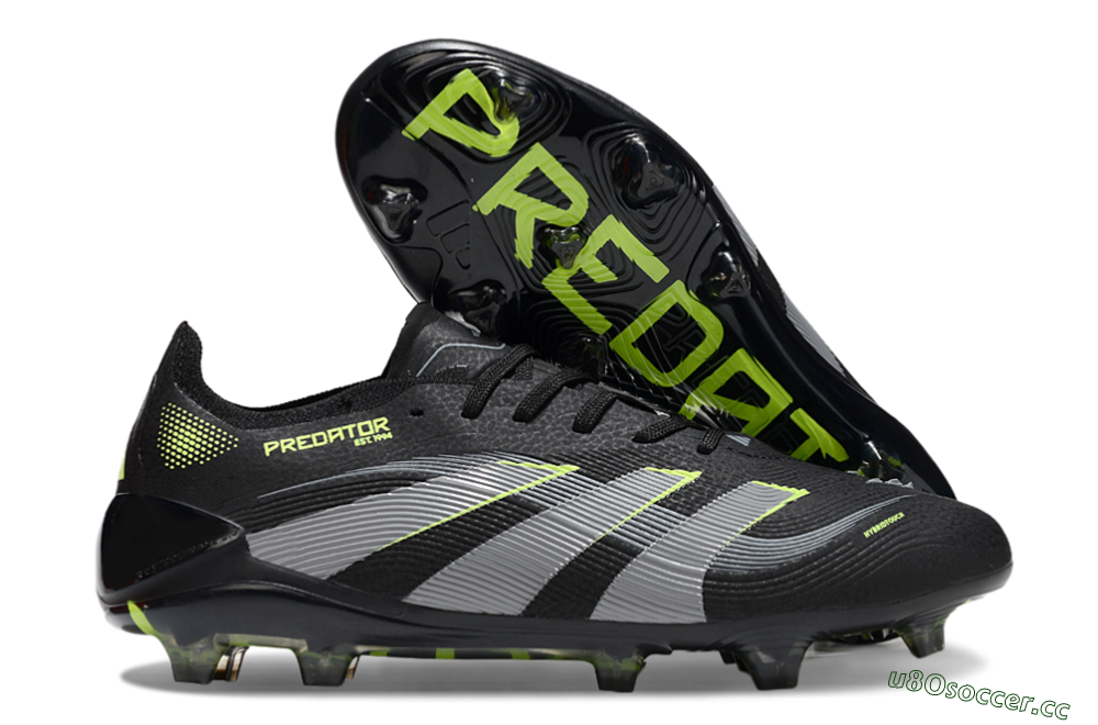 Unisex Adidas Predator 25 Elite FG Firm Ground Low-Tops Football Boots - Black/Silver/Yellow 2