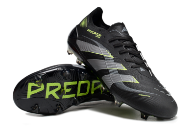 Unisex Adidas Predator 25 Elite FG Firm Ground Low-Tops Football Boots - Black/Silver/Yellow