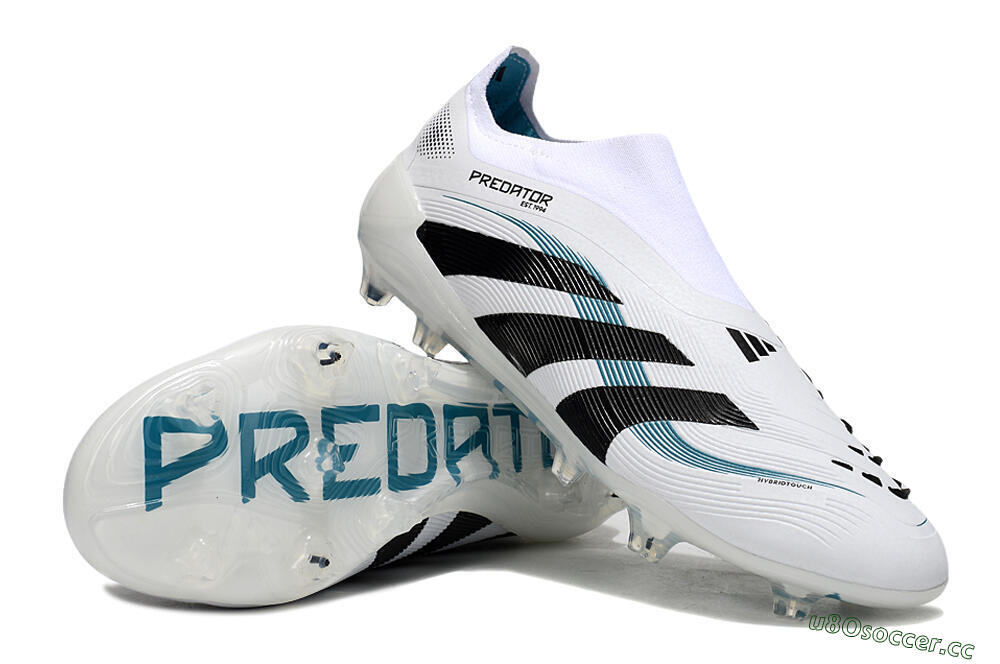 Unisex Adidas Predator 25 Elite Laceless FG Firm Ground Low-Tops Football Boots - White/Black/Blue 3